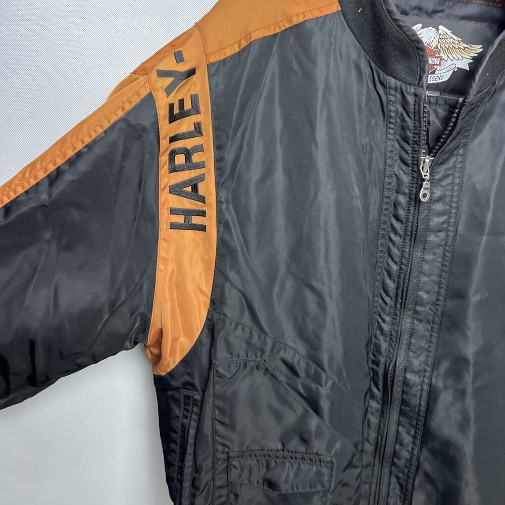 Harley Davidson Motorcycle Riding Jacket Mens L Black Orange Nylon Bomber Zip - Picture 2 of 10